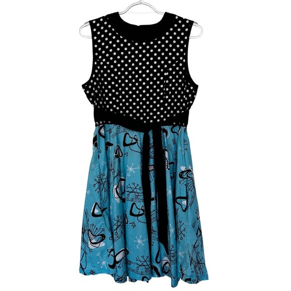 Dollz & Dames Retro A-Line Dress Size M Polka Dot MCM Print Pinup 50s Heart - Picture 2 of 16